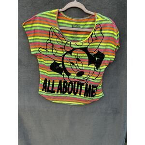 Disney Crop Striped Multicolor Boat Neck T-Shirt Size M Minnie Mouse HTF